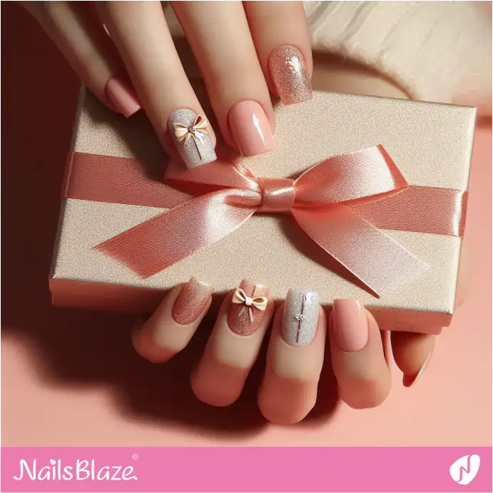 Luxury Bow Design Peach Fuzz Nails for Christmas | Color of the Year 2024 - NB1939